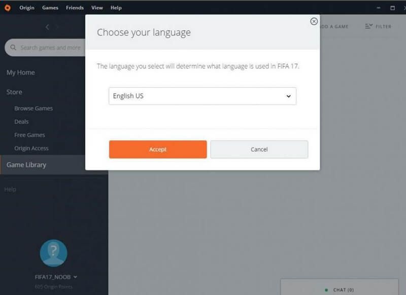تنظیمات زبان اوریجین